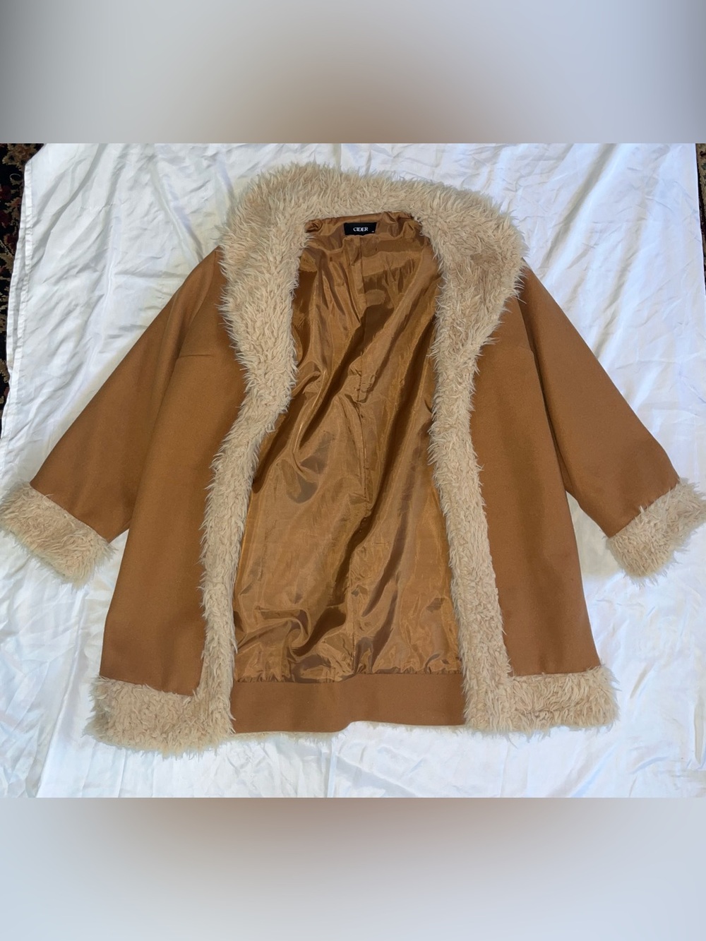 Penny Lane Faux-Fur Trim Camel Coat